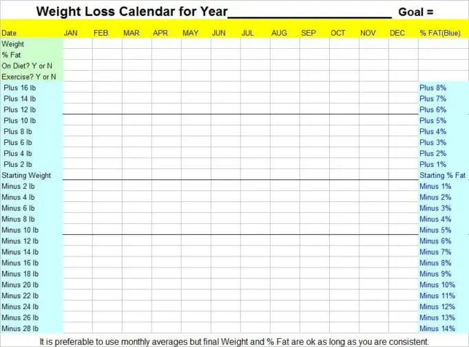 Weight Loss Calendar