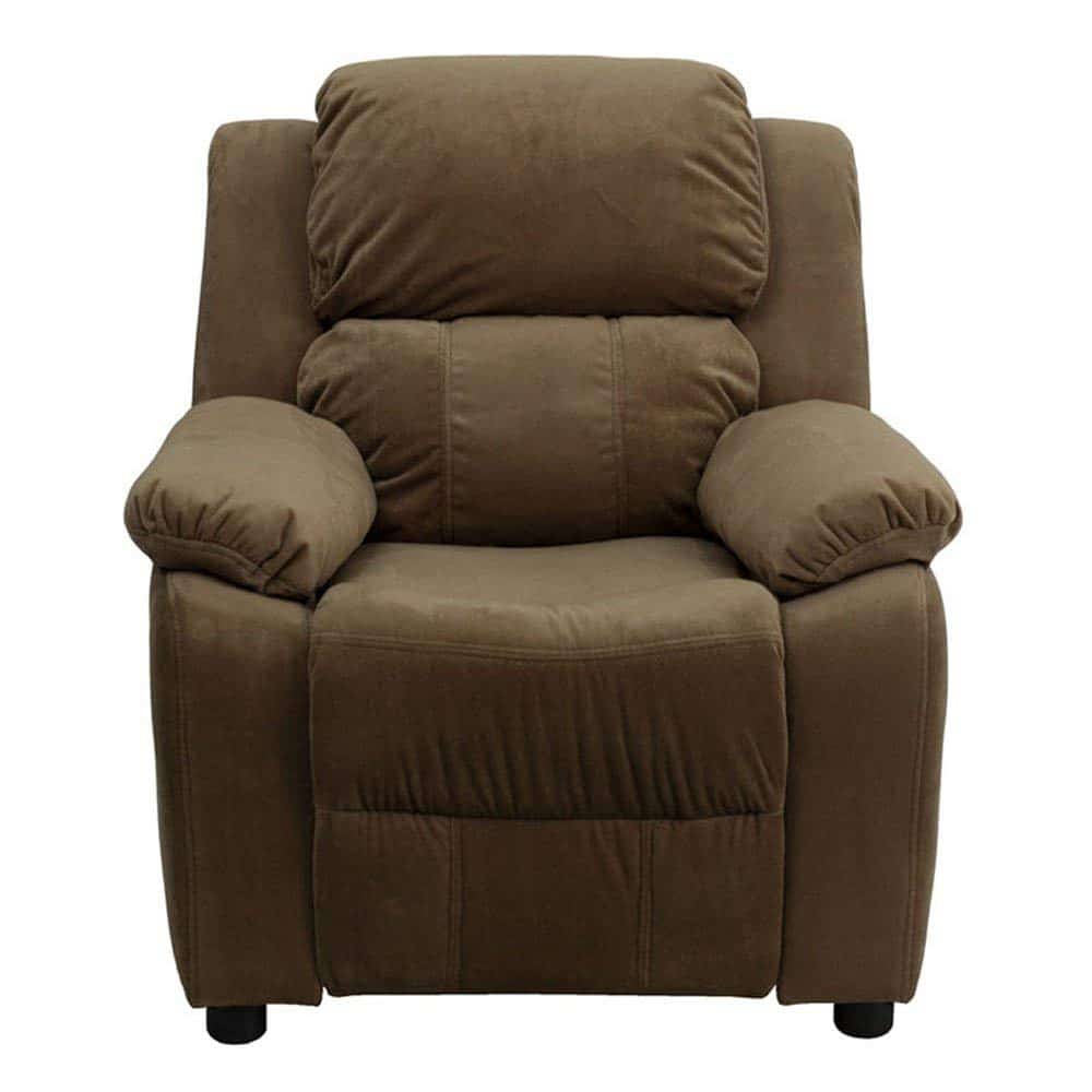 Deluxe Heavily Padded Contemporary Kids Recliner With Storage Arms