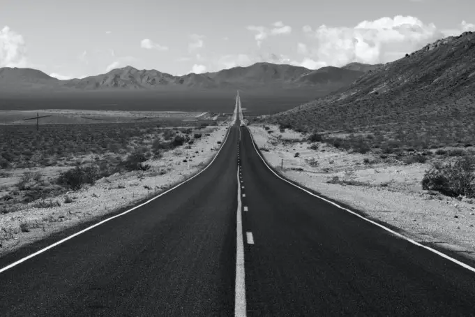 grayscale photo of road