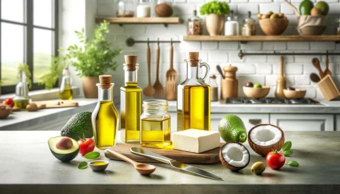 kitchen countertop with a variety of oils suitable for keto cooking