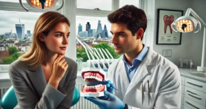 cosmetic dentist in london, discussing veneer options