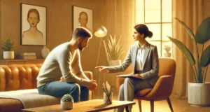 Illustration of business meeting in stylish sunlit room